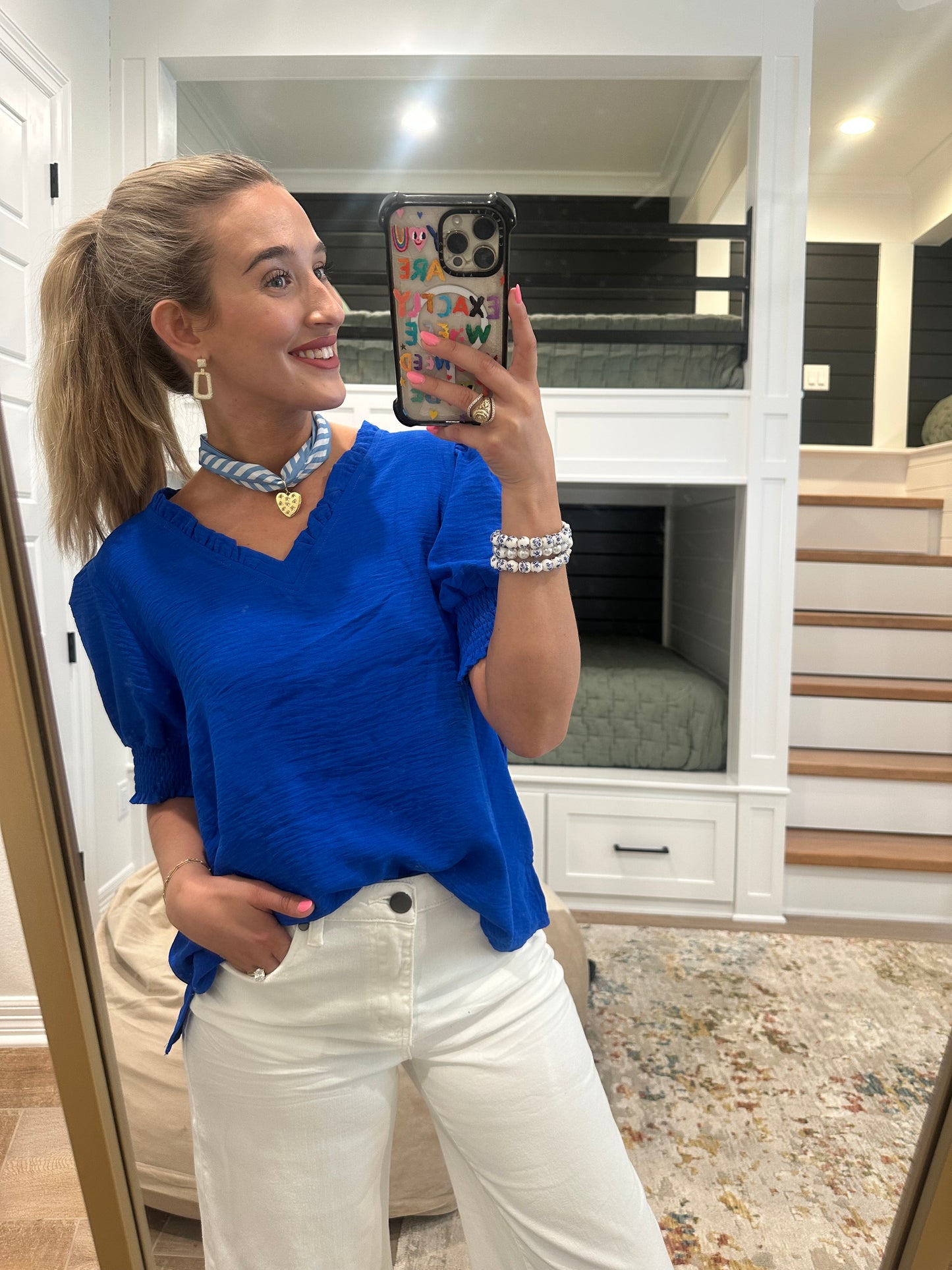 The Lisa Royal Puff Sleeve V-neck Top
