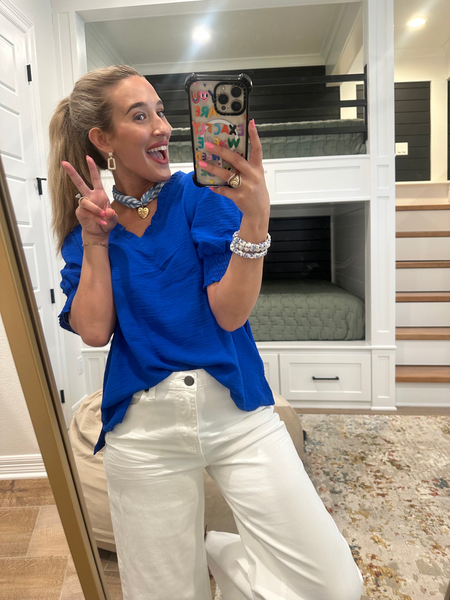 The Lisa Royal Puff Sleeve V-neck Top