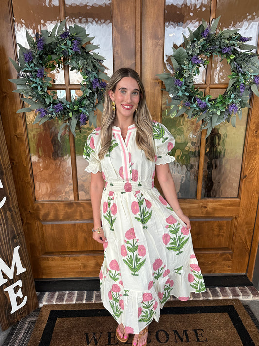 The Kassie Floral Smocked Midi Dress