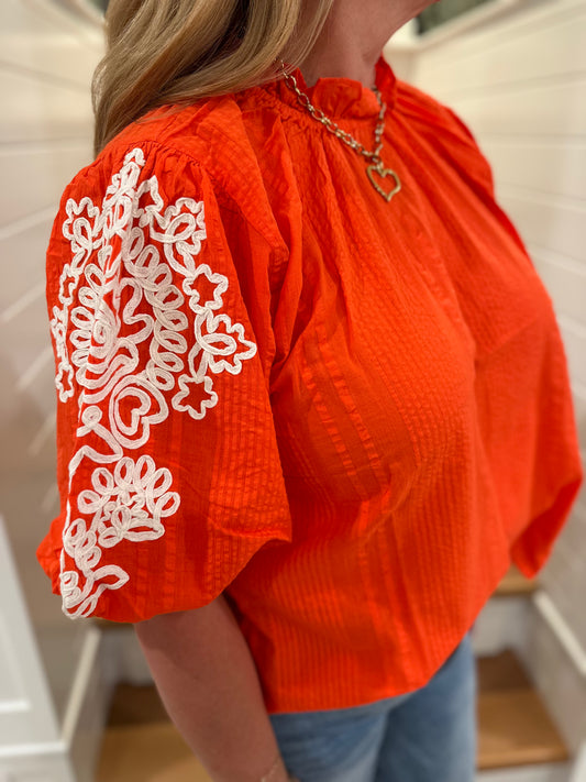 The Rachel THML Embroidered Sleeve Top - Final Sale