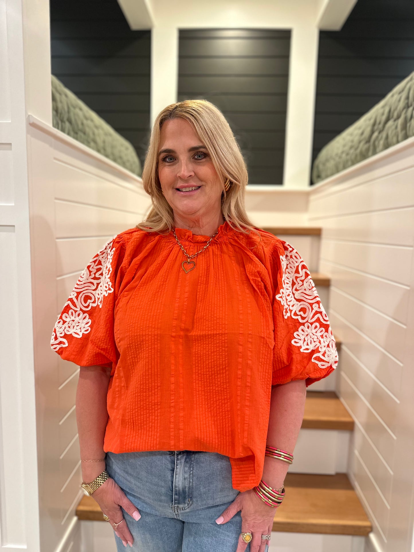 The Rachel THML Embroidered Sleeve Top - Final Sale