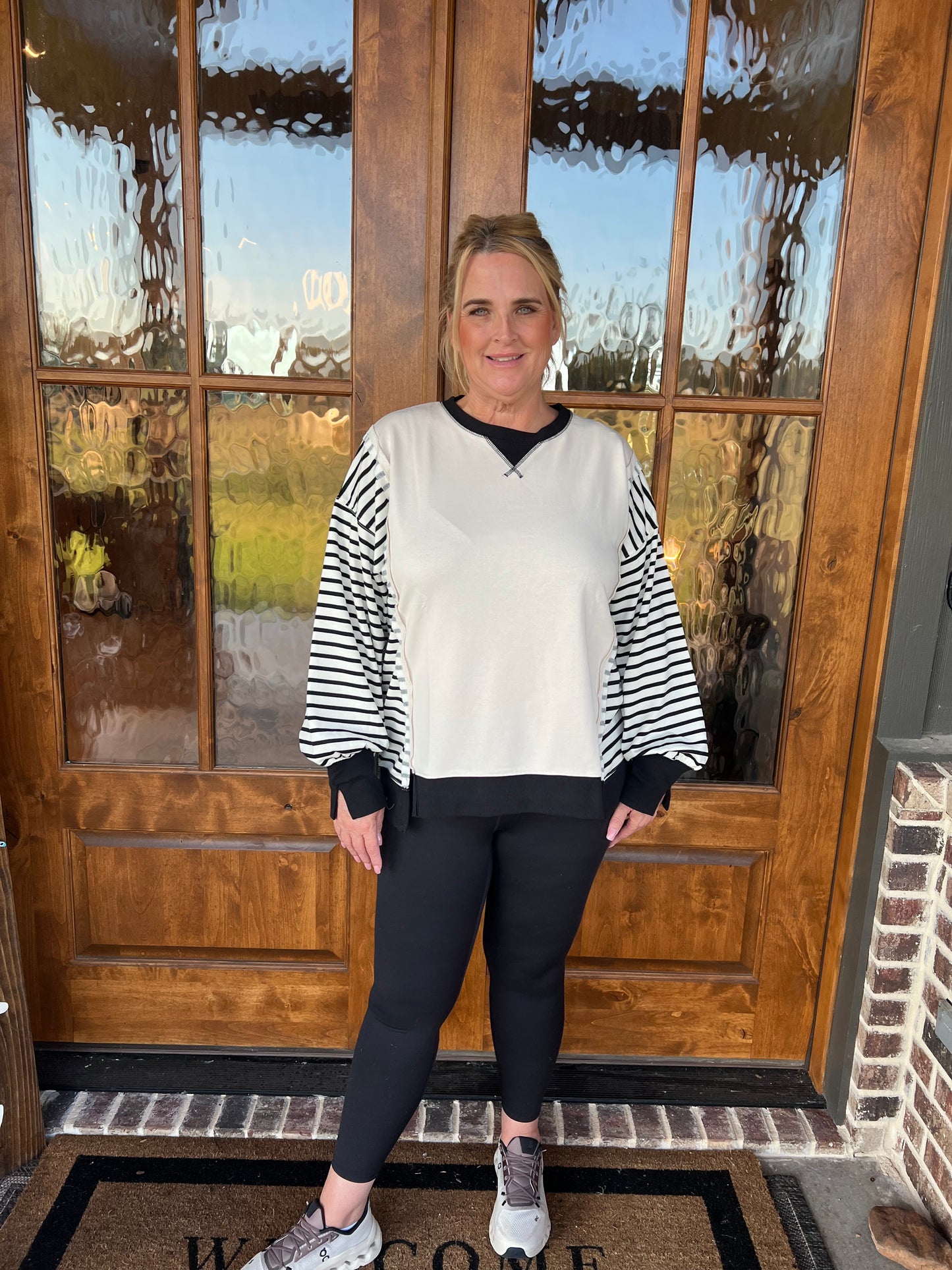 The Tammy Oversized Black Striped Casual Knit Top