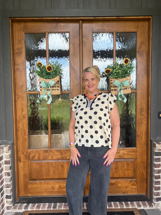 The Lizzie Polka Dot Flutter Sleeve Top
