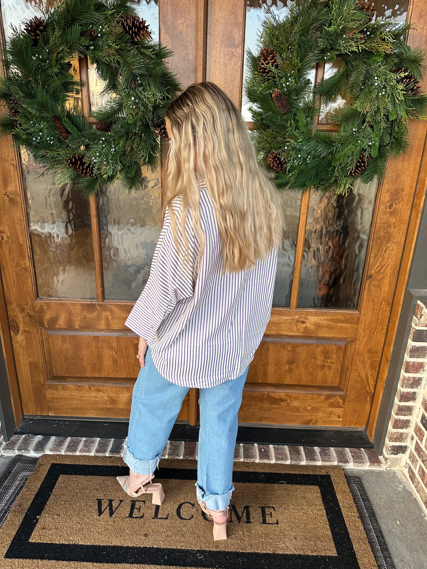 The Violet Lavender Striped Button Closure Top