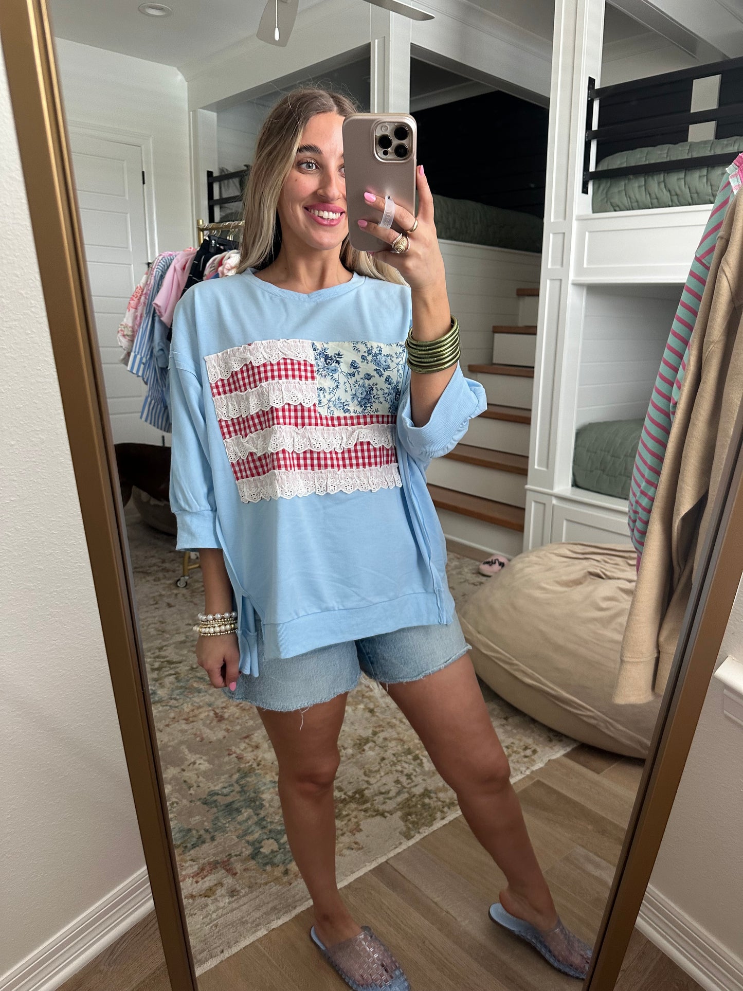 The Daisy Flag Patchwork French Terry Top