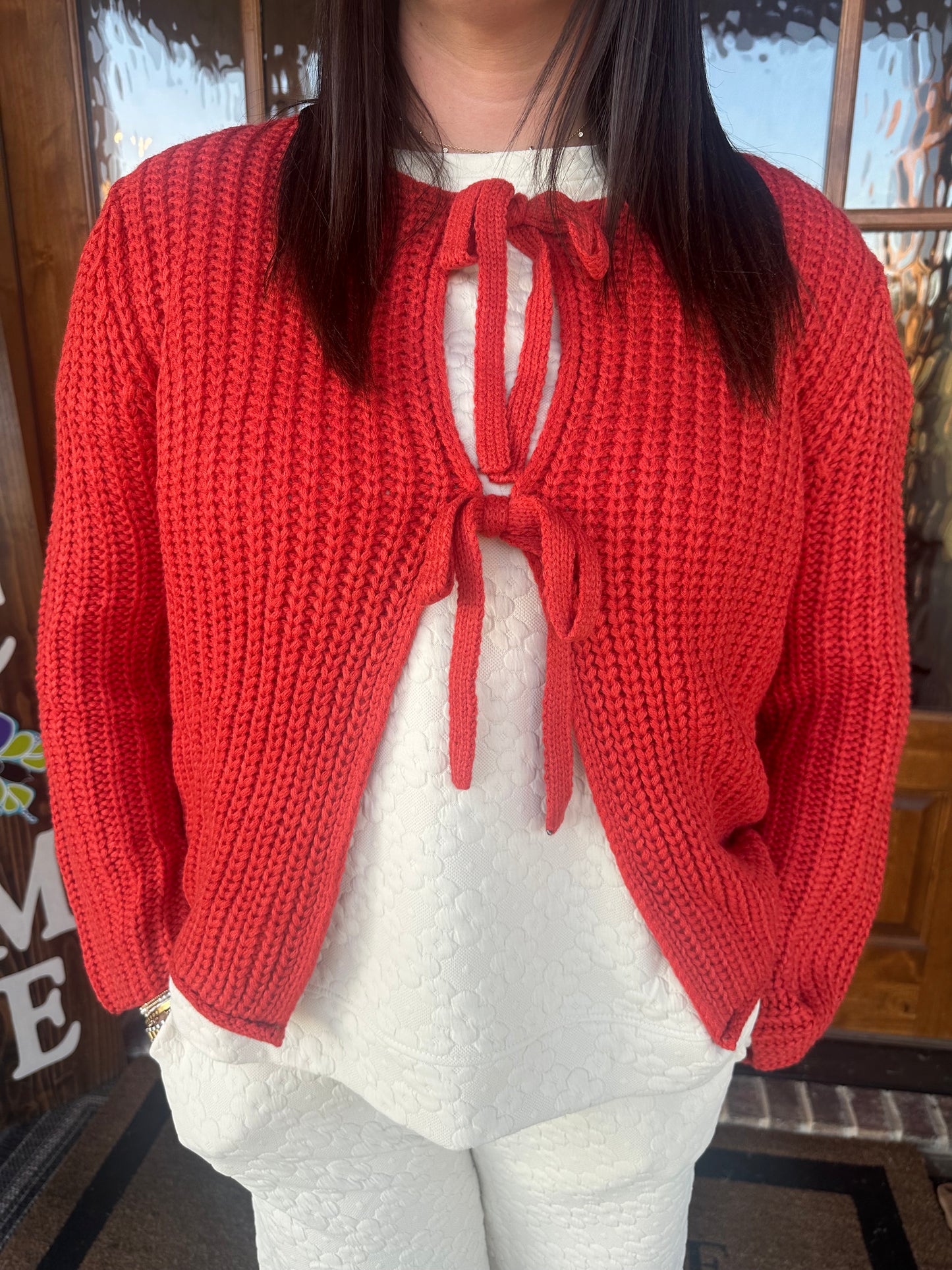 The Grace Rust Knit Sweater Top With Bow Tied