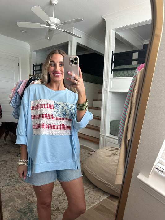 The Daisy Flag Patchwork French Terry Top