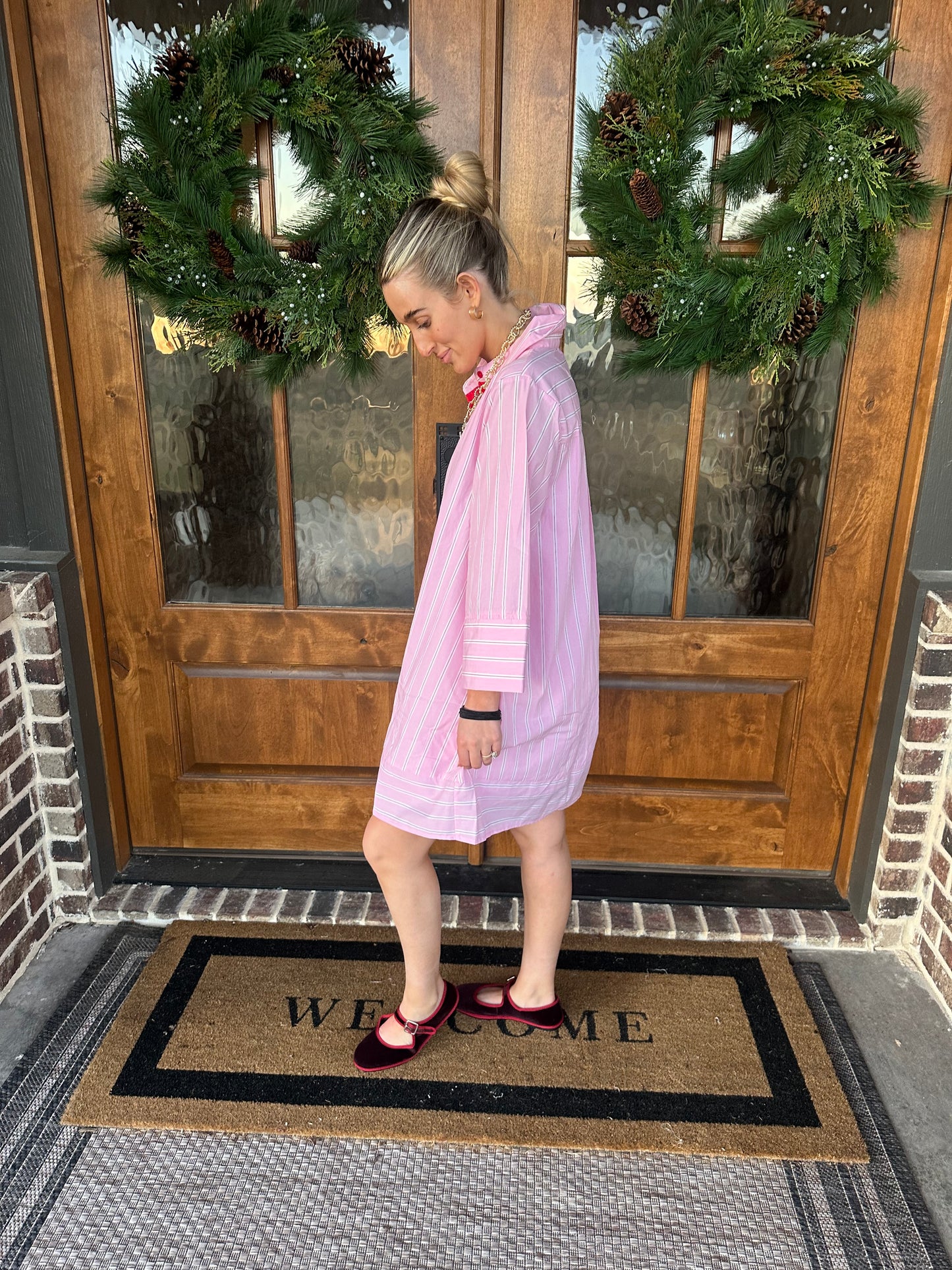 The Juliet Pink/Red Stripe Short Dress