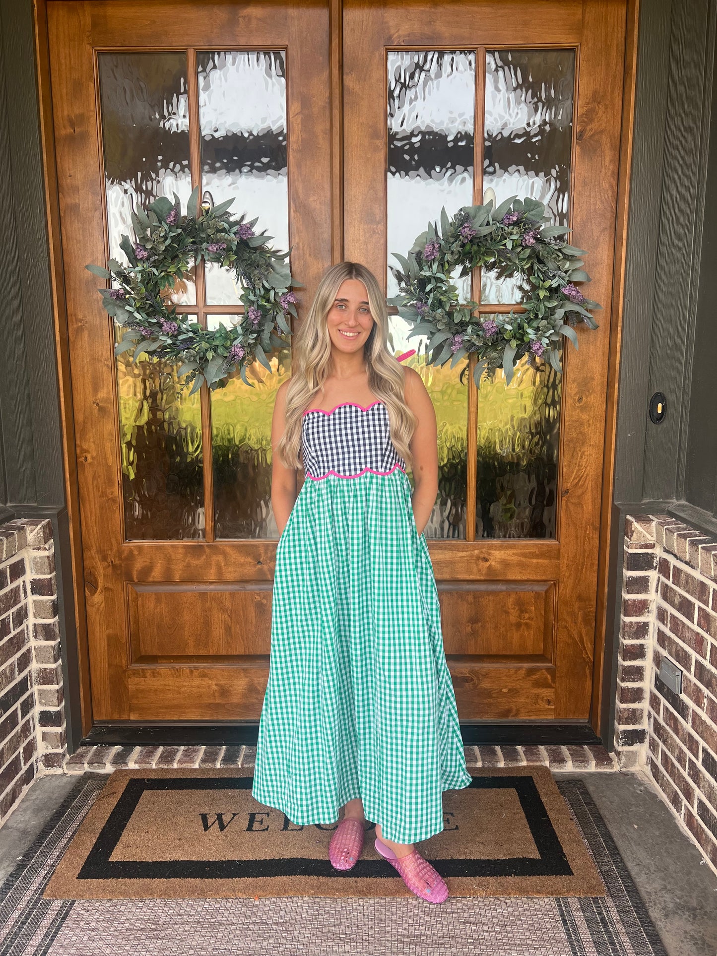 The Abby Green Gingham Sleeveless Midi Dress