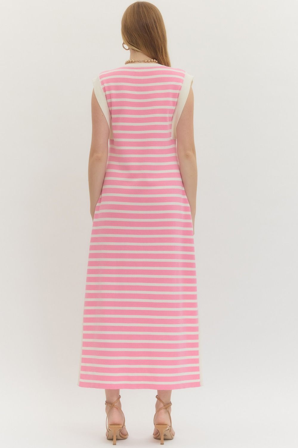 The Harper Pink Striped Sleeveless Maxi Dress