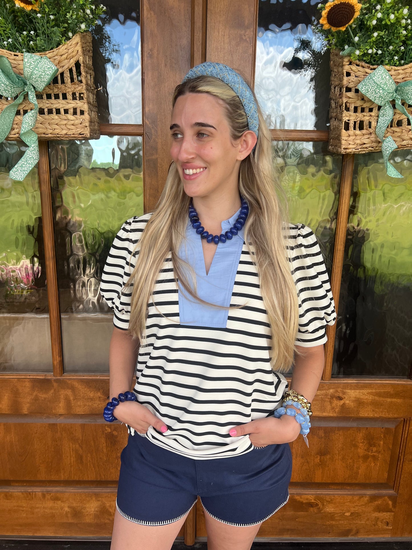 The Haley Short Sleeve Black Striped Top