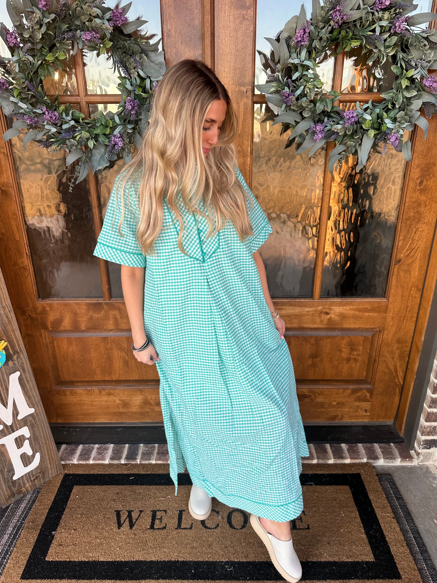 The Charlotte Mint Gingham Midi Dress