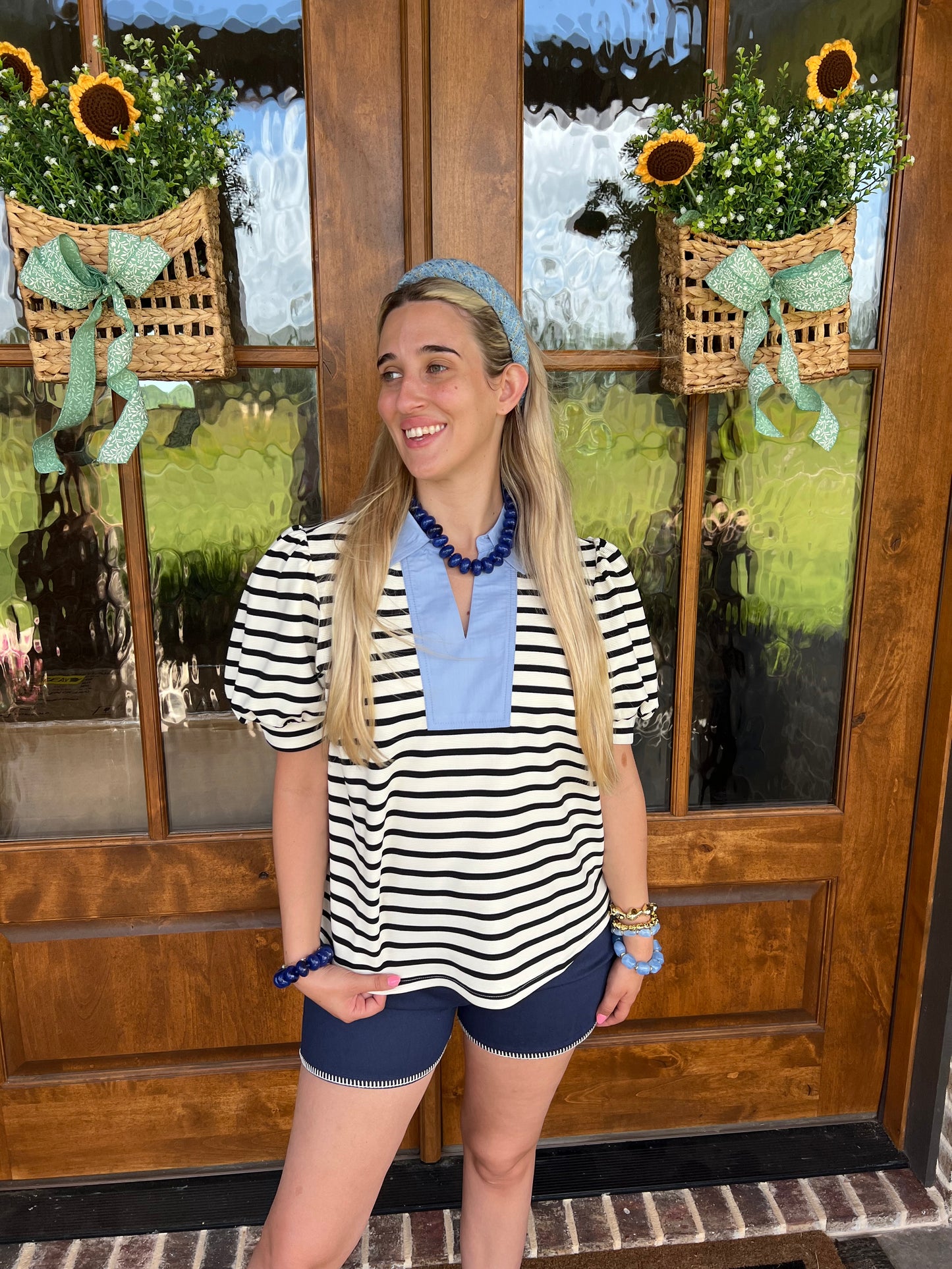 The Haley Short Sleeve Black Striped Top
