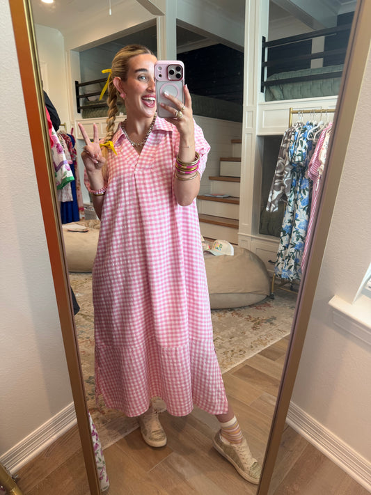 The Charolette Pink Gingham Maxi Dress