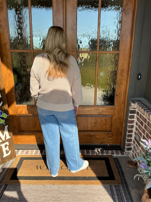 The Shauna Cream Oversized Two Tone Knit Casual Sweater Top