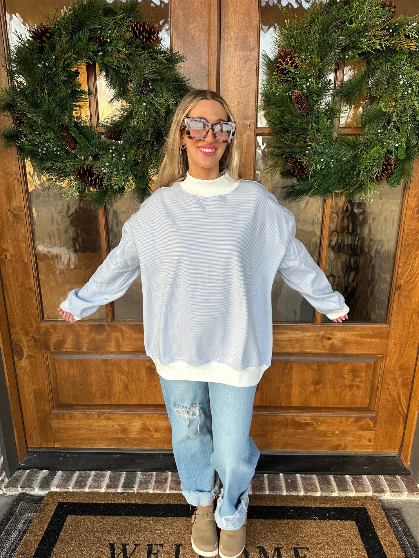 The Tammy Blue Striped Long Sleeve Top