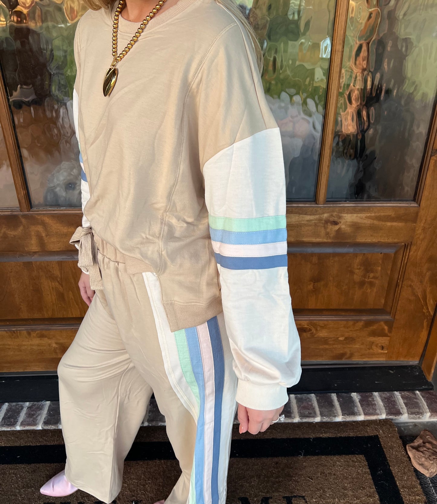 The LeighAnn Taupe Block Lounge Pant Set