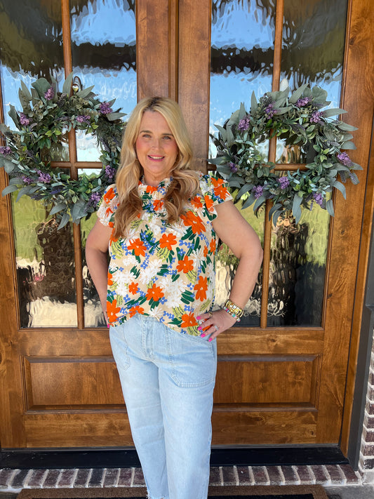 The Charlie Orange Floral Top