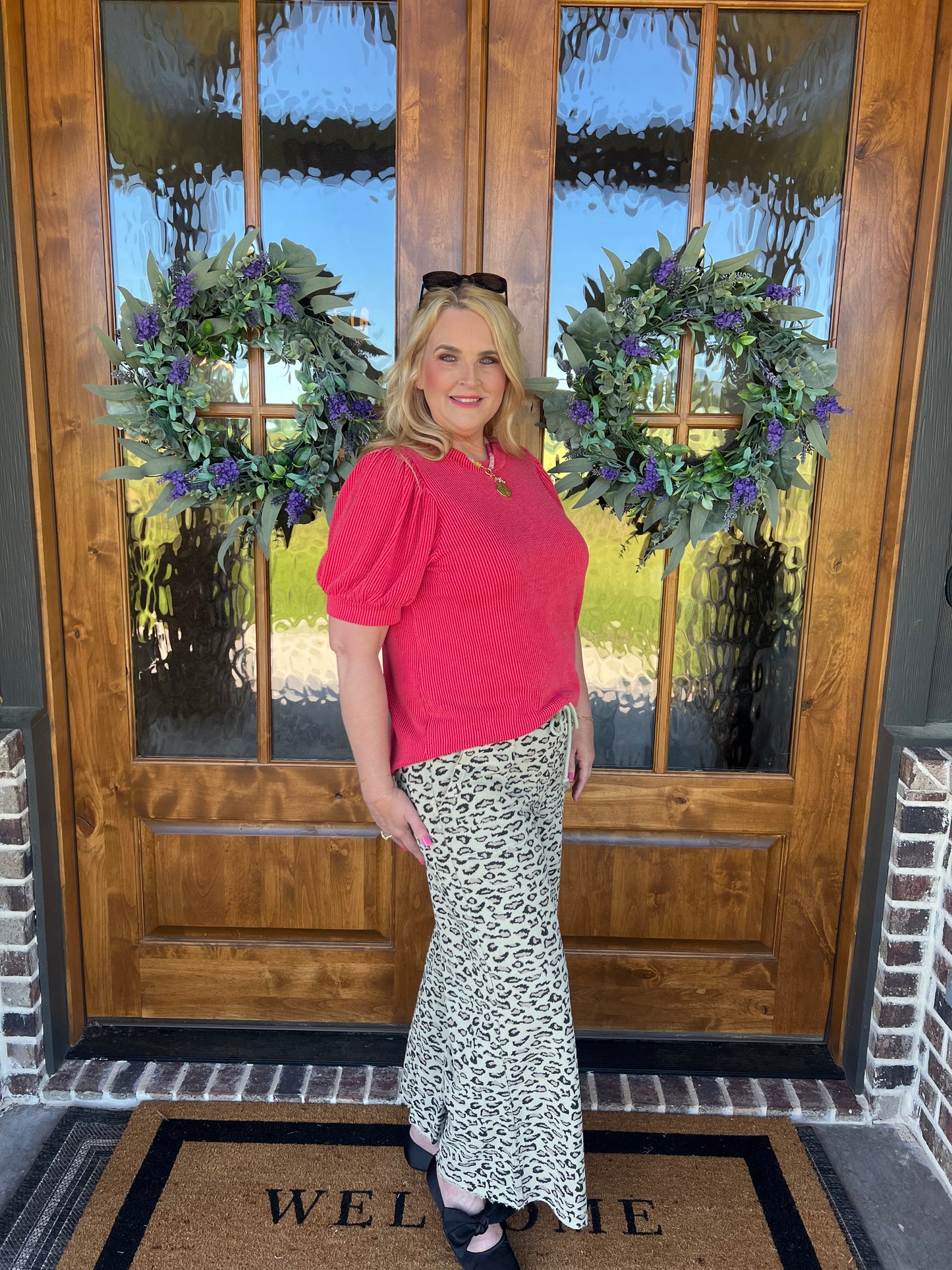 The Madison Red Puff Sleeve Ribbed Top - Final Sale