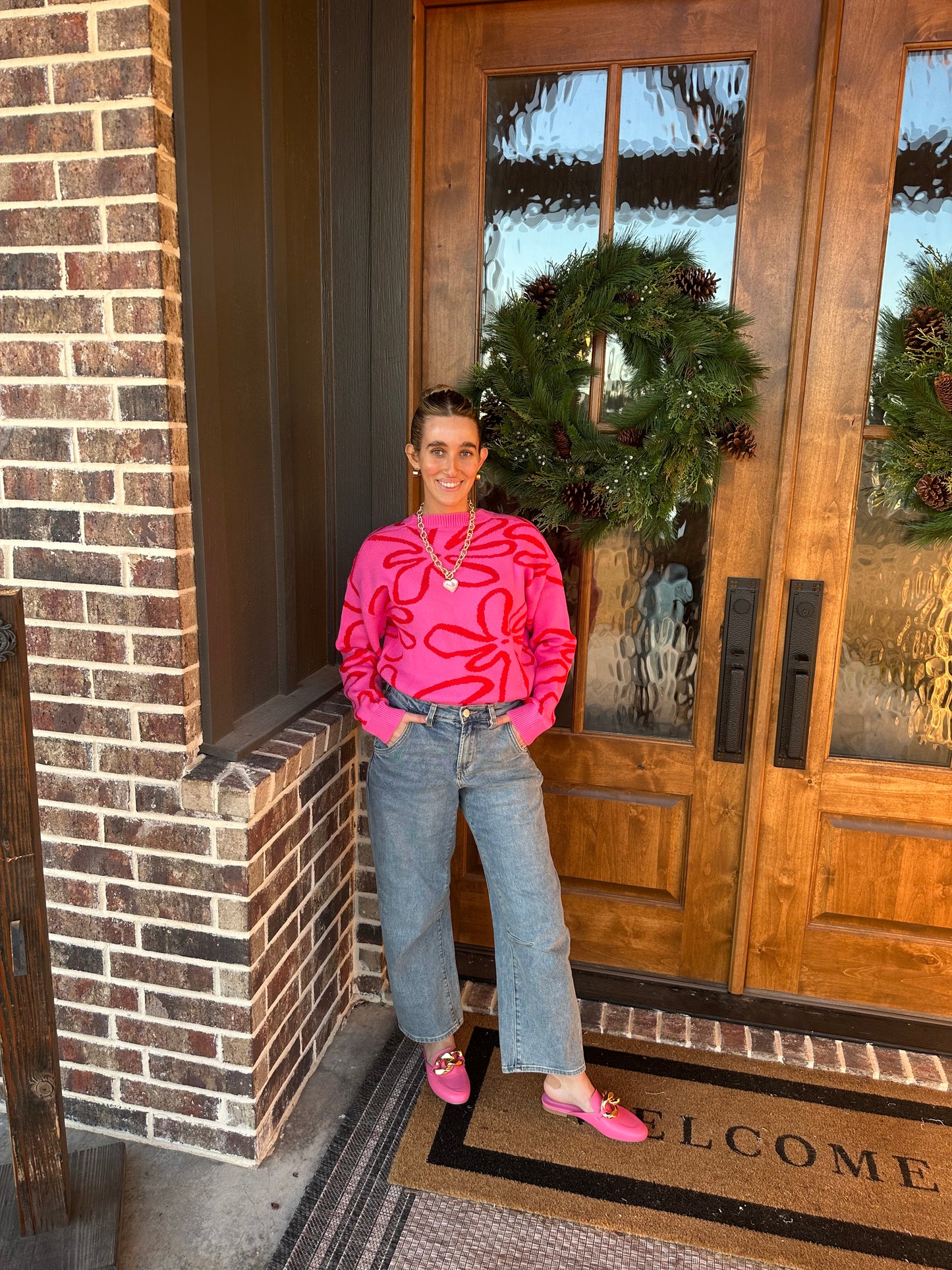 The Ruby Abstract Pink Flower Sweater