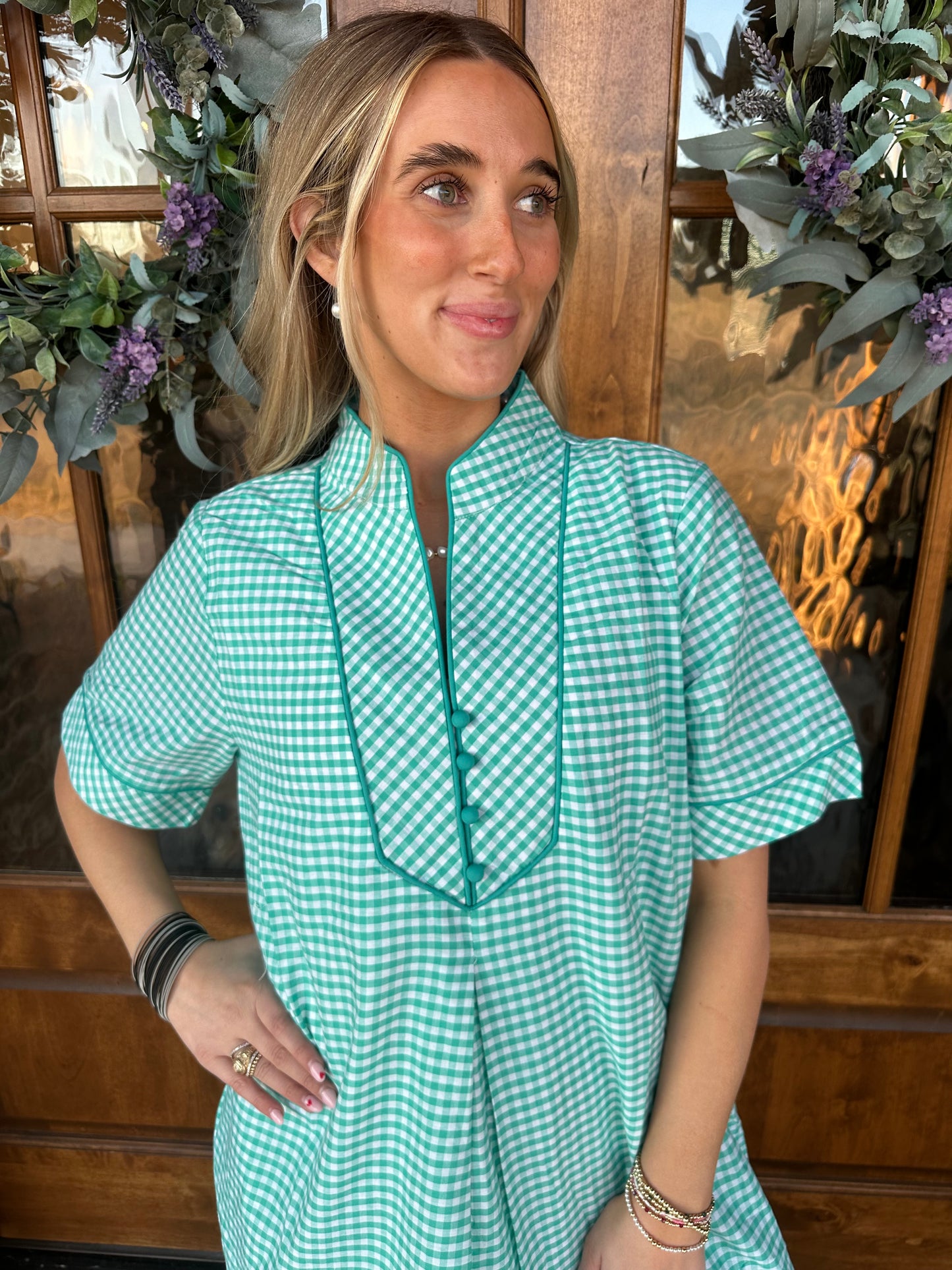 The Charlotte Mint Gingham Midi Dress
