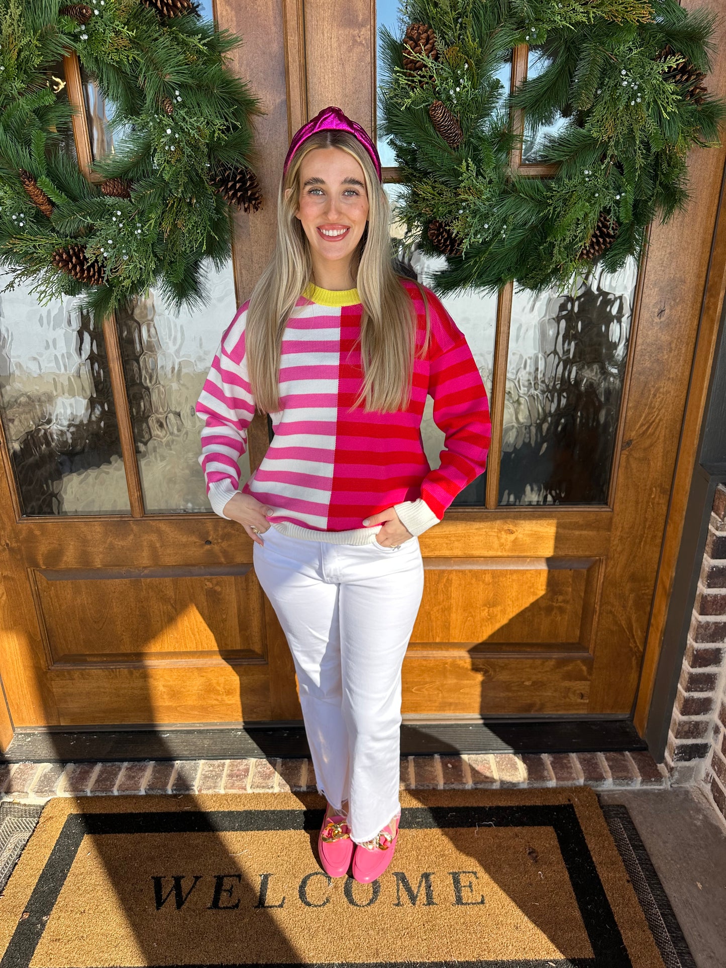 The Mitzi Striped Pink/Red Sweater