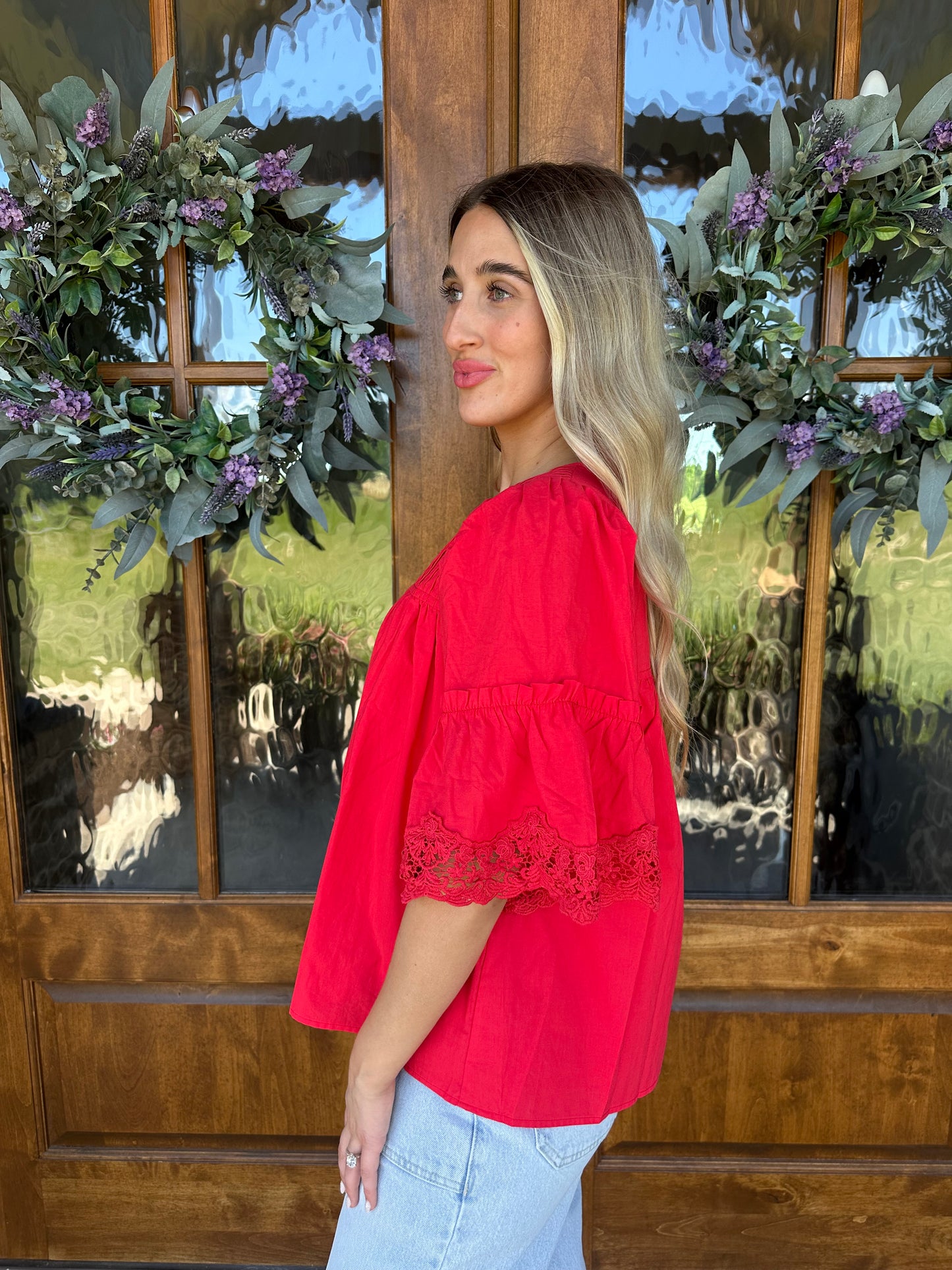 The Ruby Red Detailed Top