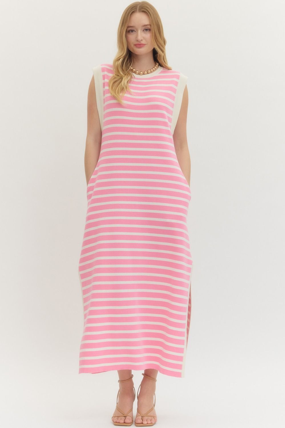 The Harper Pink Striped Sleeveless Maxi Dress