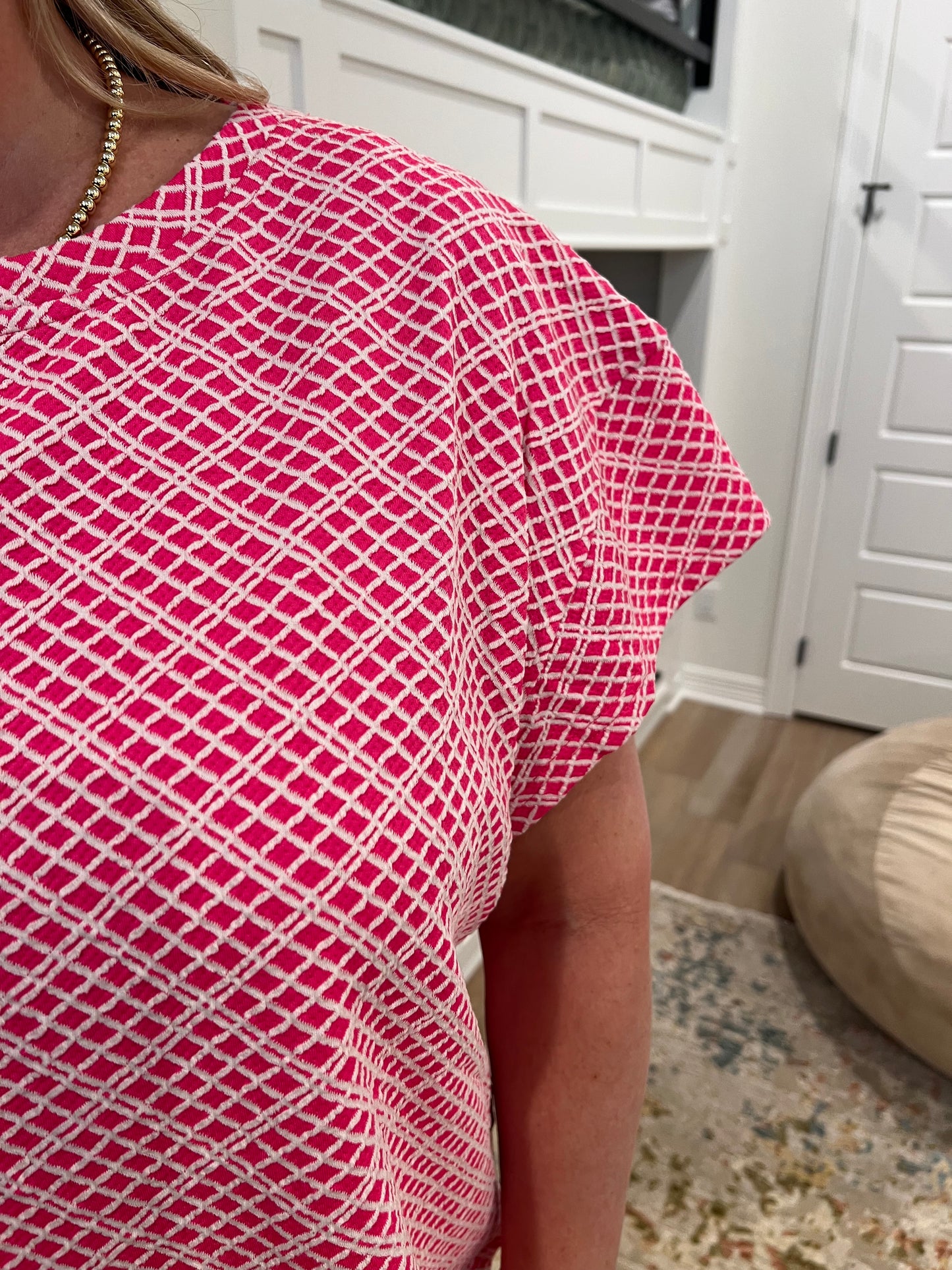 The Franny Pink Plus Size Short Sleeve Textured Set