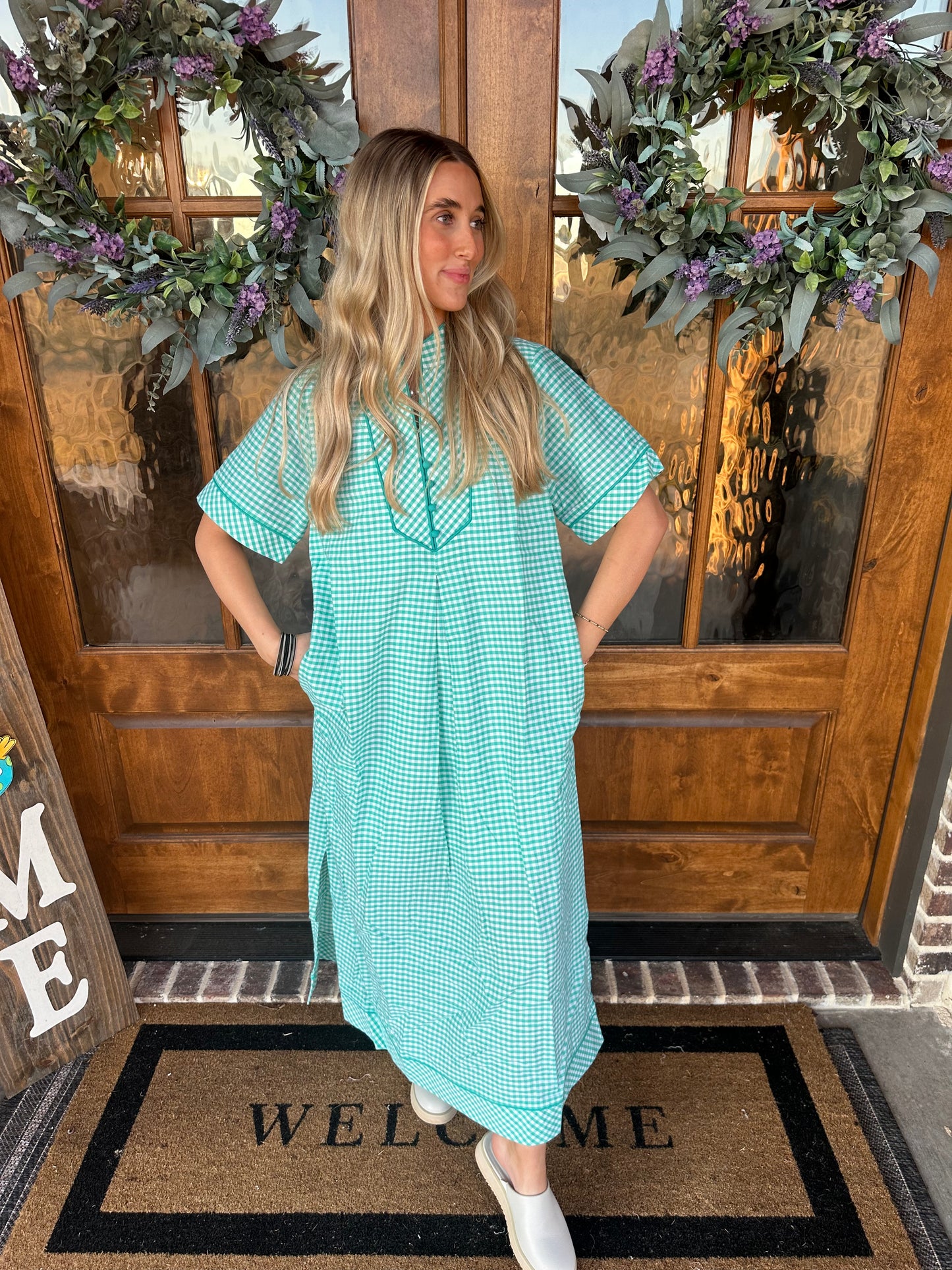 The Charlotte Mint Gingham Midi Dress