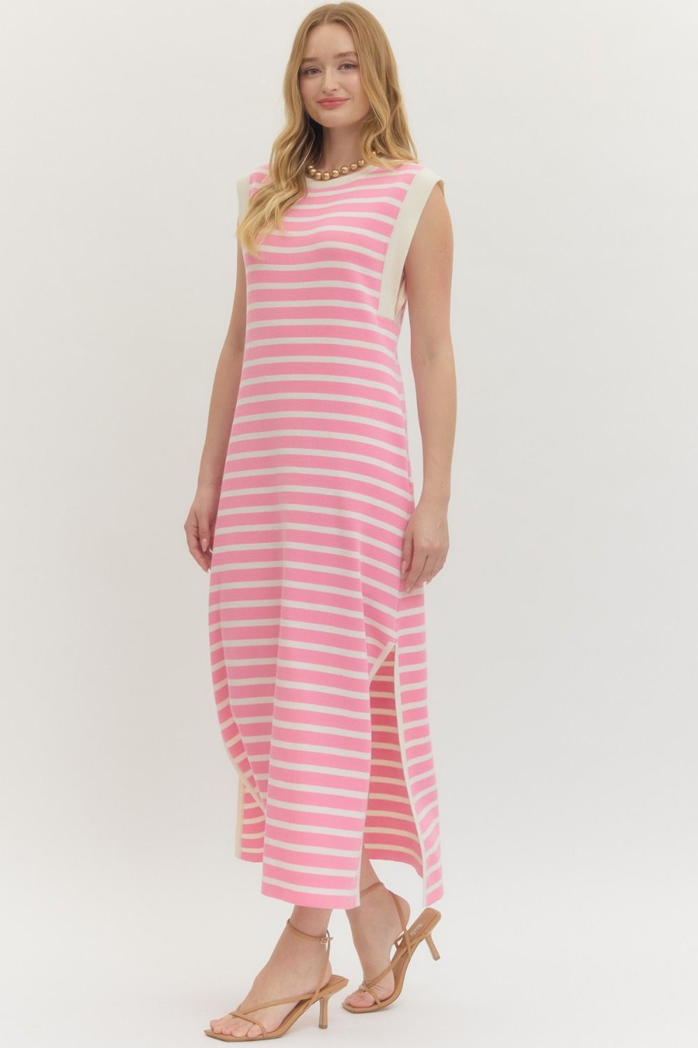 The Harper Pink Striped Sleeveless Maxi Dress
