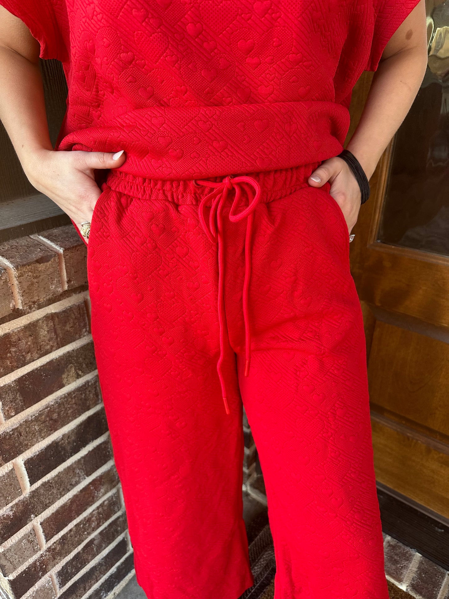 The Sawyer Red Heart Textured Short Sleeve Lounge Set