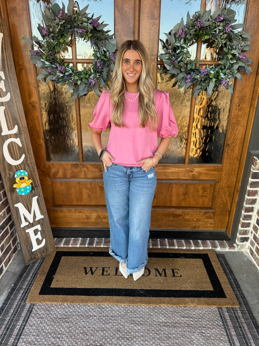 The Mia Pink Short Puff Sleeve