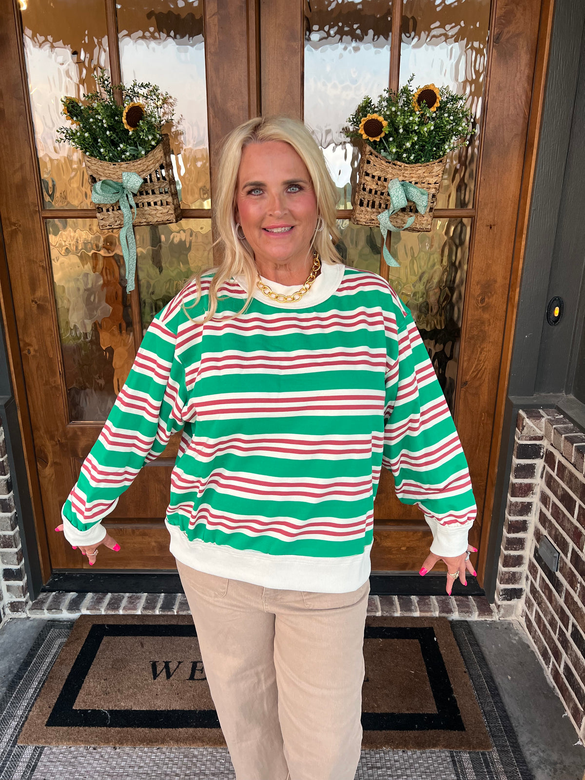 The Madison Green/Rust Striped Oversized Sweatshirt