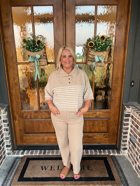 The Haley Brown/Cream High Neck Sweater