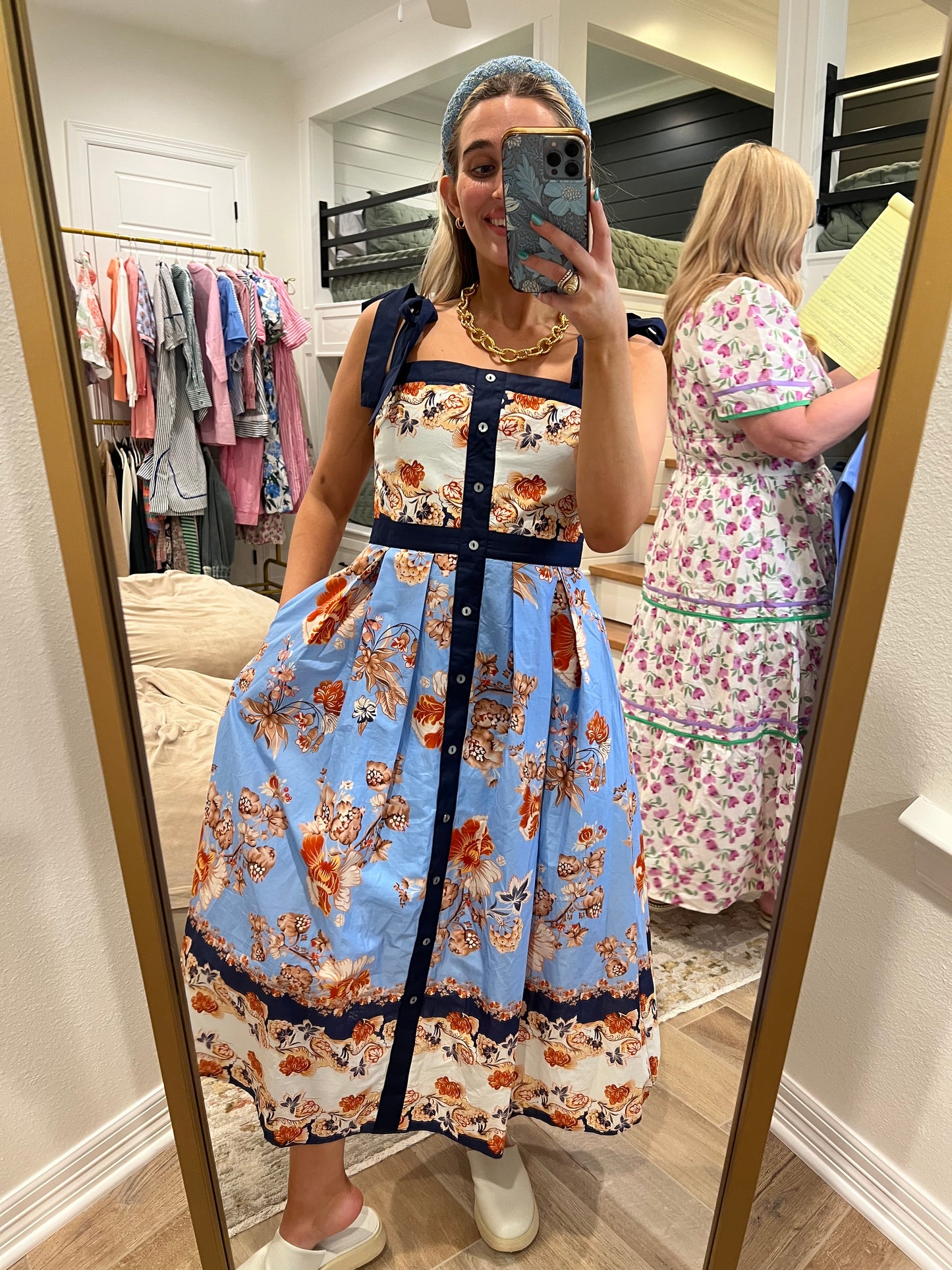 The Hattie Navy Floral Print Tie Strap Dress