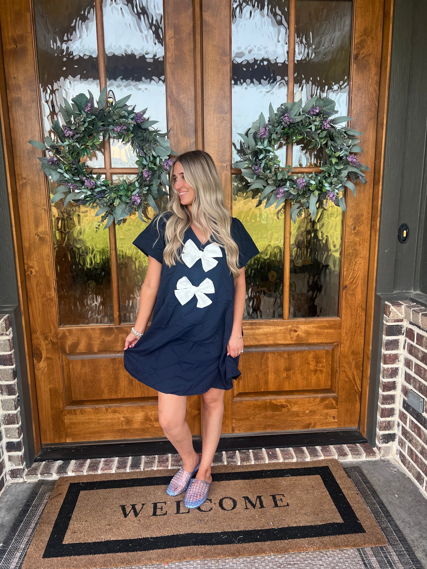 The Harper Navy Bow Short Dress