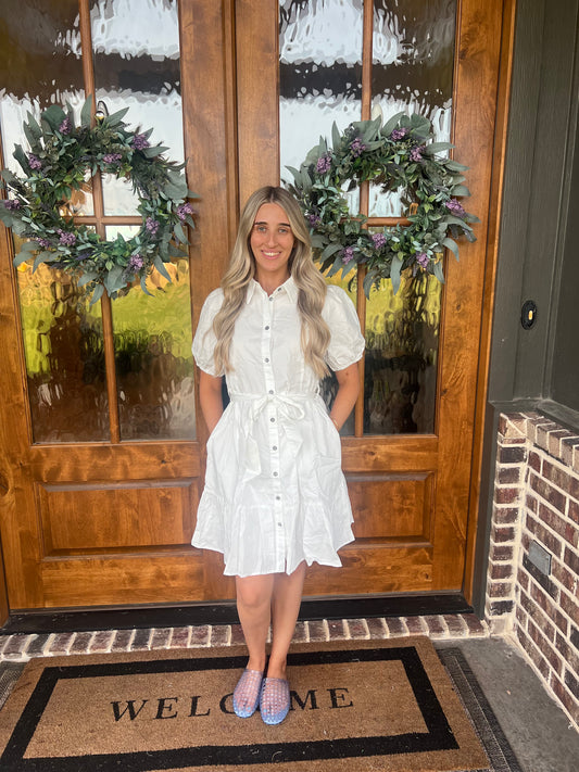 The Shelly White Button Up Dress