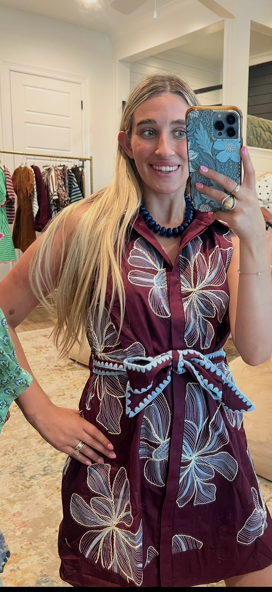 The Serena Wine Entro Embroidery Dress