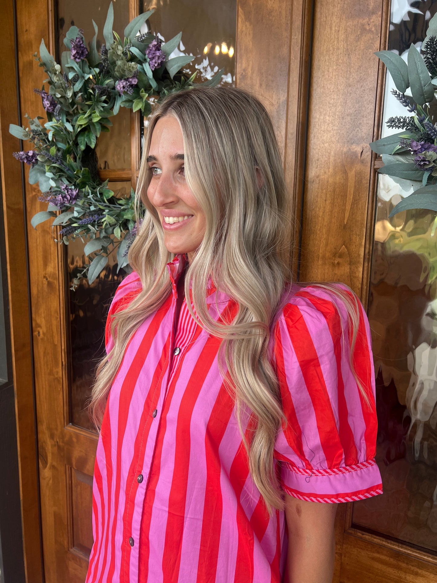 The Pamela Pink Striped Midi Dress