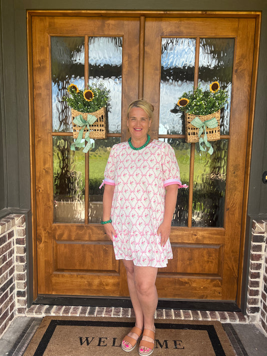 The Lyla Pink Bow Short Dress