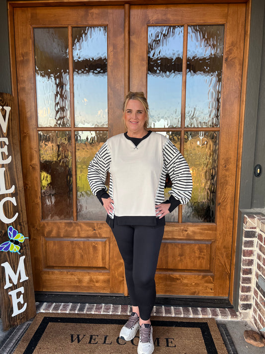 The Tammy Oversized Black Striped Casual Knit Top