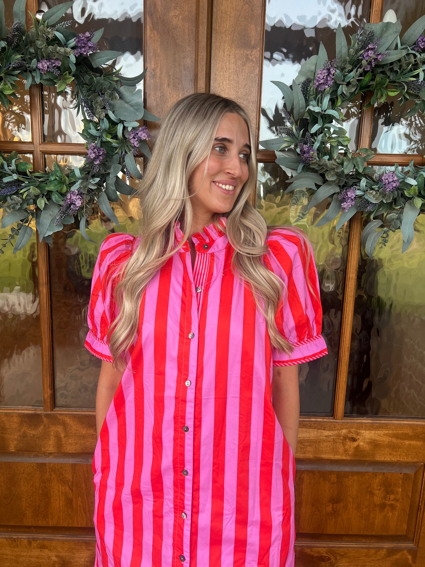 The Pamela Pink Striped Midi Dress
