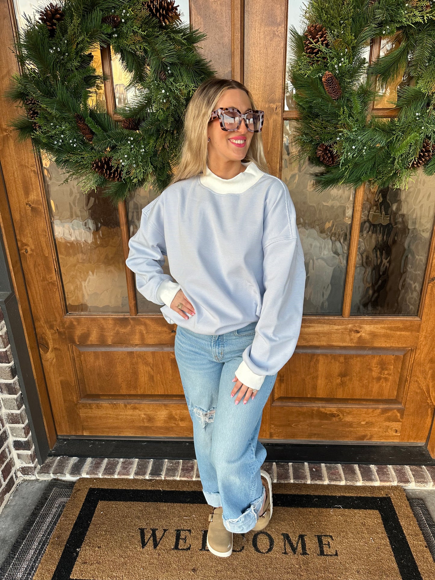 The Tammy Blue Striped Long Sleeve Top