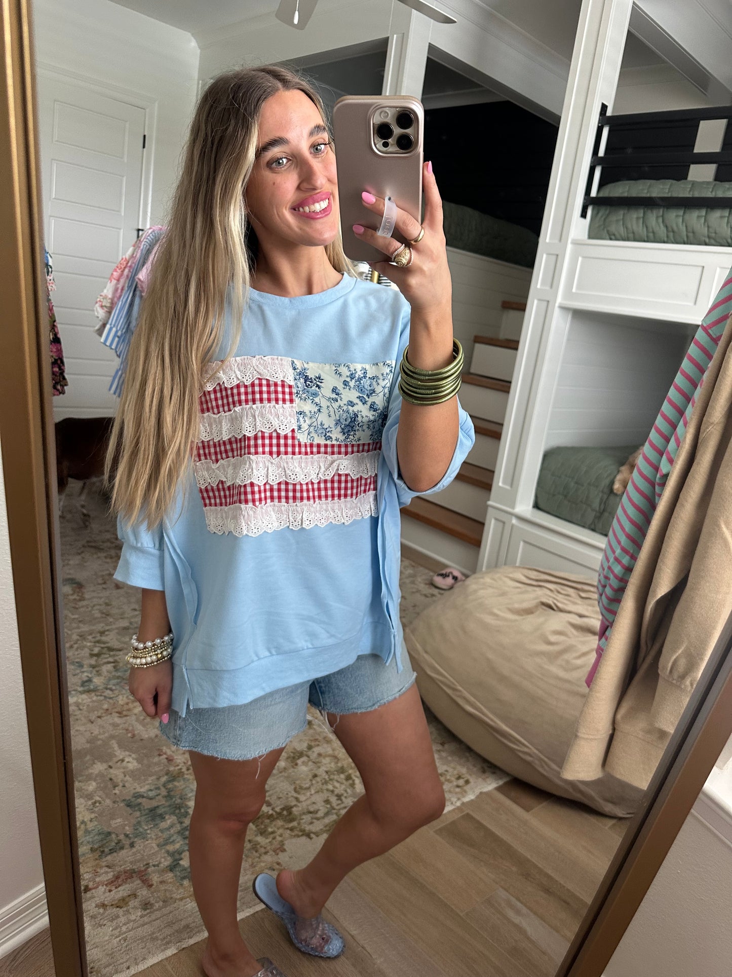 The Daisy Flag Patchwork French Terry Top
