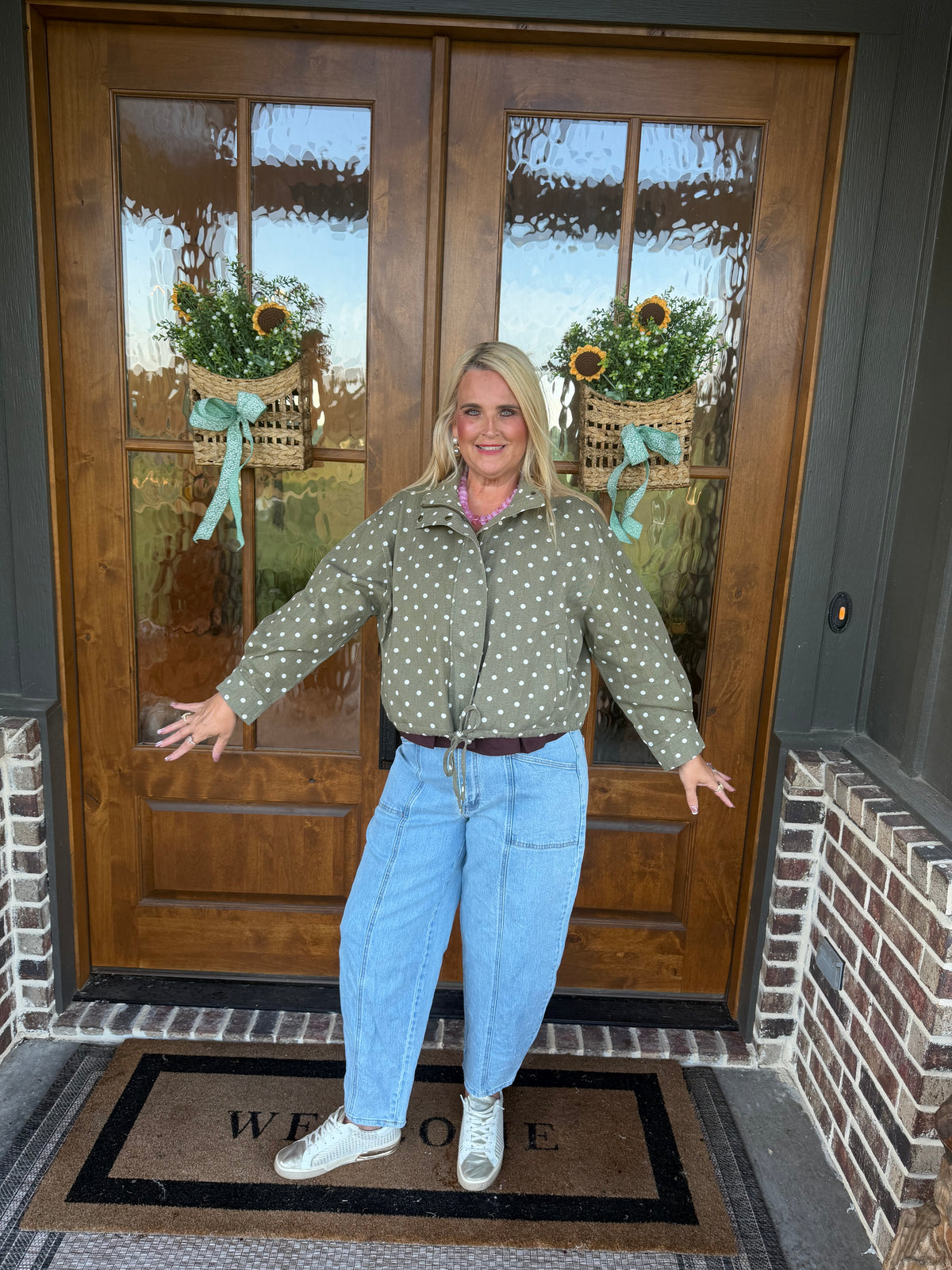 The Olive Polka Dot Entro Denim Jacket