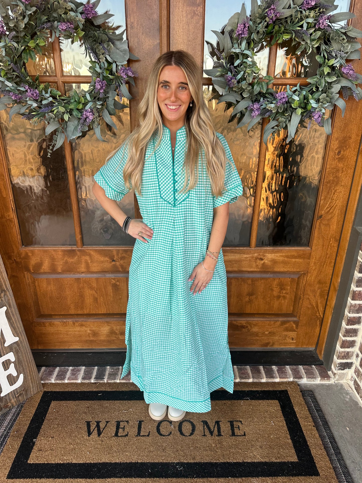 The Charlotte Mint Gingham Midi Dress