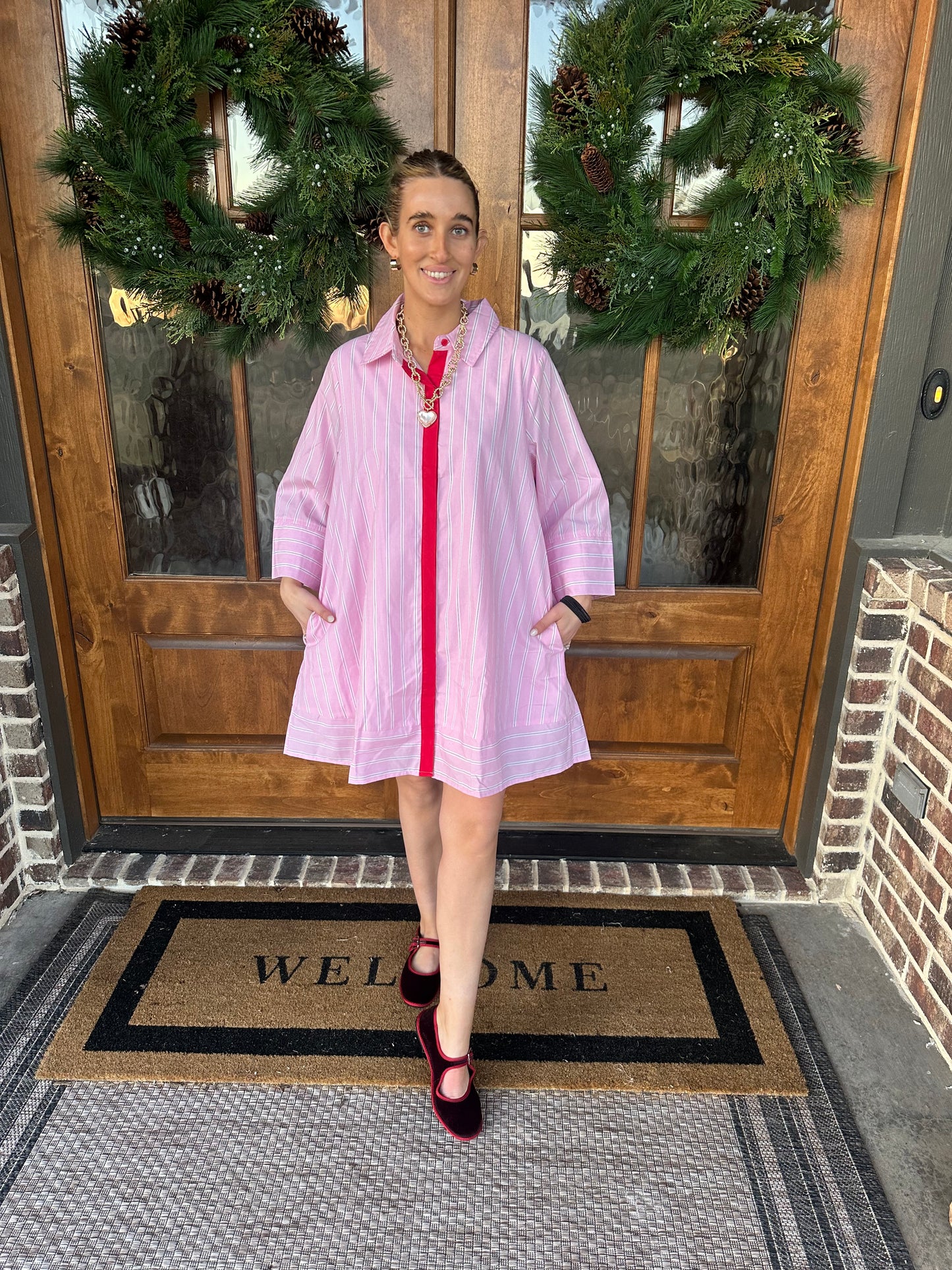 The Juliet Pink/Red Stripe Short Dress