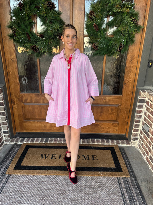 The Juliet Pink/Red Stripe Short Dress