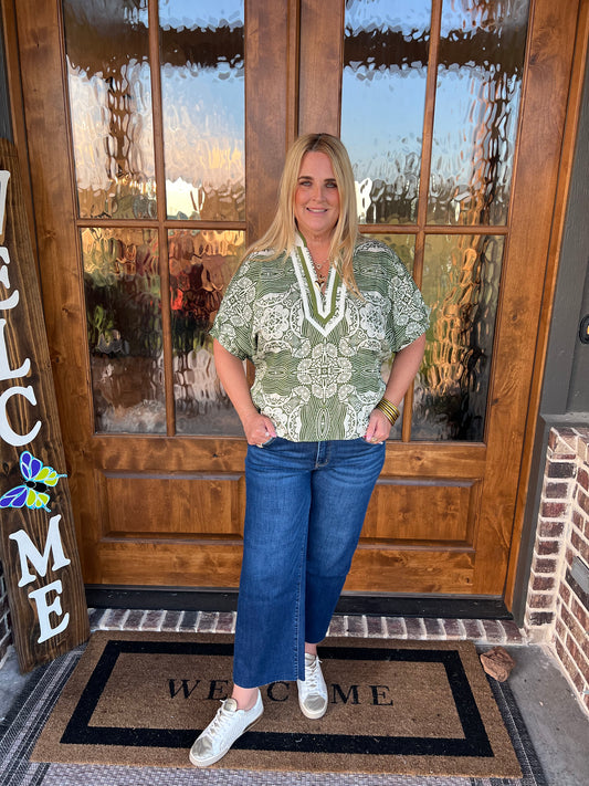 The Ollie Olive Short Dolman Sleeve Top